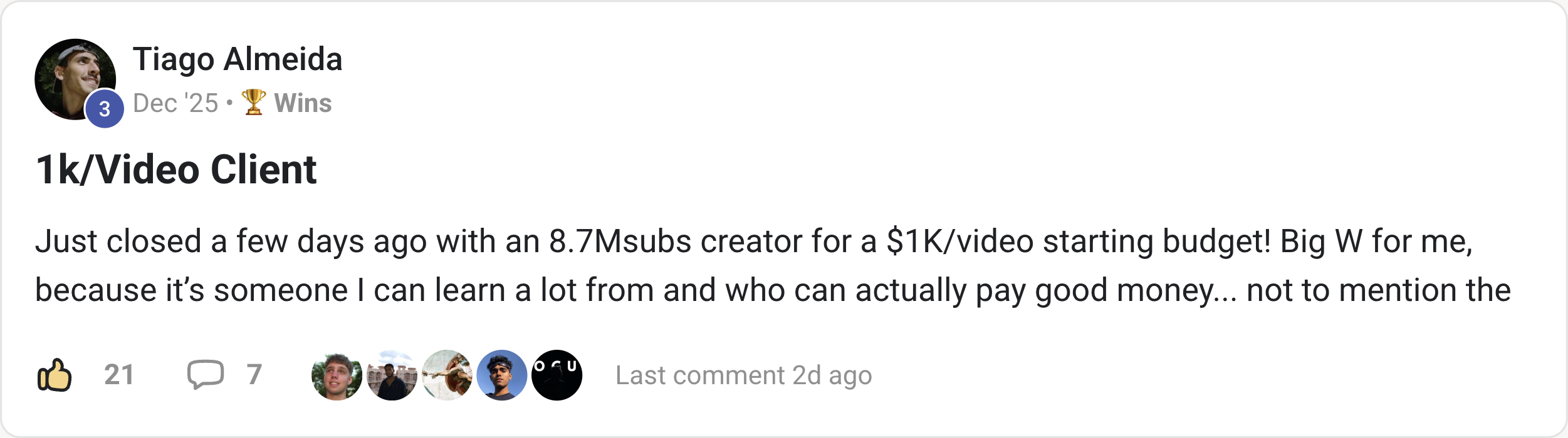 Tiago Almeida — 1k/Video Client, closed 8.7M subs creator