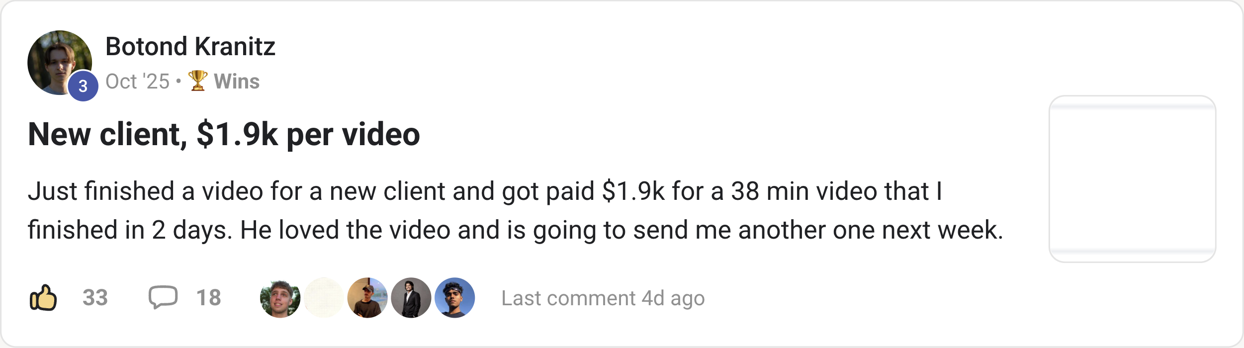 Botond Kranitz — New Client, $1.9k per video